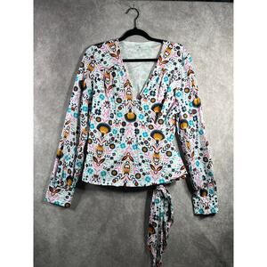 Boden Rosamund Wrap Blouse Womens‎ Size 16R Multicolor Floral Long Sleeves Artsy